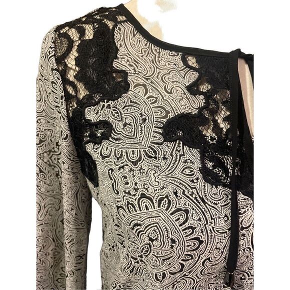 Alfani Women's Gray Lace with Black Paisley Flared Sleeves Semi Sheer Camisole S - Picture 9 of 10